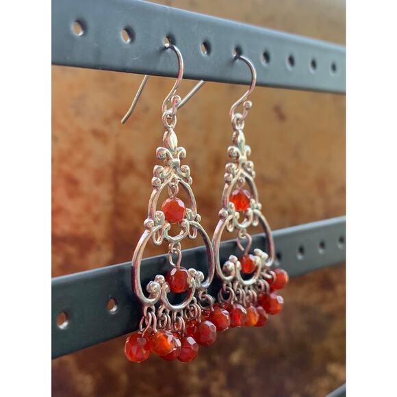 Carnelian Agate and Sterling Silver Chandelier Earrings - Picture 6 of 7